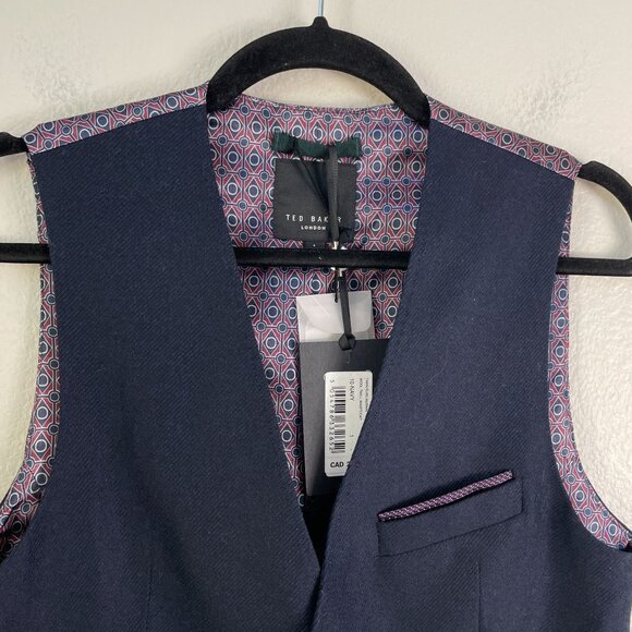 NEW $225 Ted Baker Mens US 34 Business Formal Navy Suit Vest Button Waistcoat - Picture 2 of 10